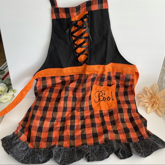 NWT ladies Halloween black and orange corset boo apron - Picture 2 of 3